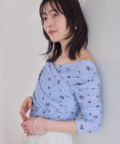 VIS(ビス)の「シアードレープトップス/イージーケア(Tシャツ/カットソー・レディース・サックスブルー/オフホワイト/ネイビー・FREE)」の6枚目の写真
