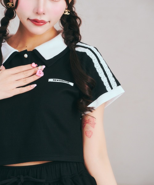 ReAmour(リアムール)の「レースラインTシャツ(Tシャツ/カットソー・レディース・ピンク/ブラック・FREE)」の12枚目の写真