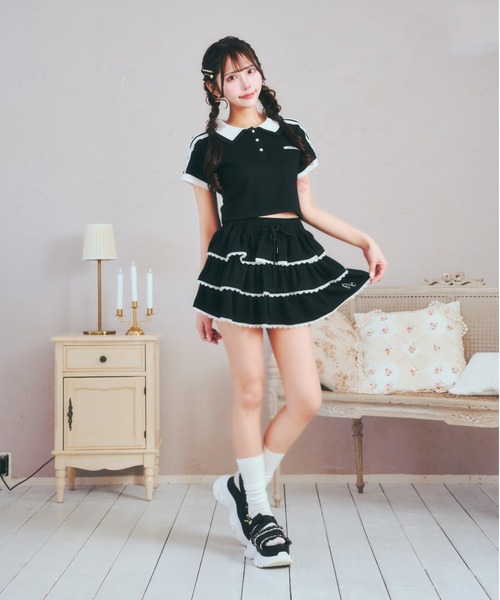 ReAmour(リアムール)の「レースラインTシャツ(Tシャツ/カットソー・レディース・ピンク/ブラック・FREE)」の9枚目の写真