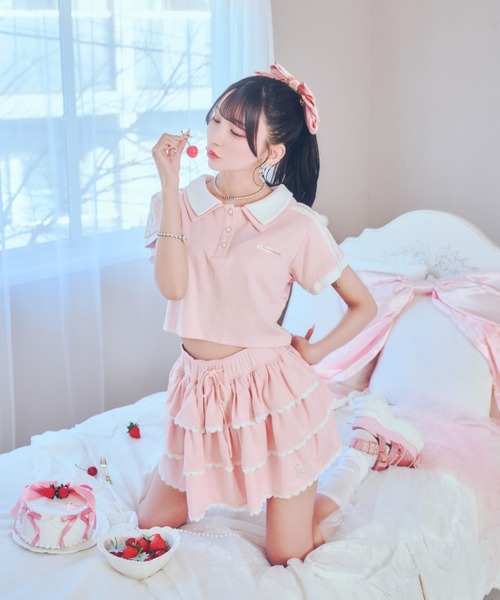 ReAmour(リアムール)の「レースラインTシャツ(Tシャツ/カットソー・レディース・ピンク/ブラック・FREE)」の8枚目の写真