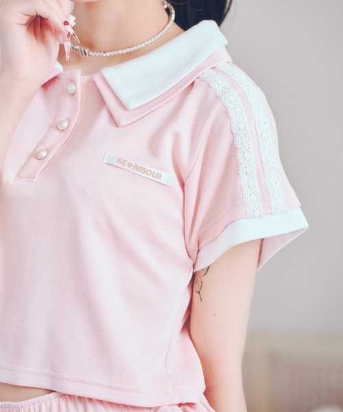 ReAmour(リアムール)の「レースラインTシャツ(Tシャツ/カットソー・レディース・ピンク/ブラック・FREE)」の7枚目の写真