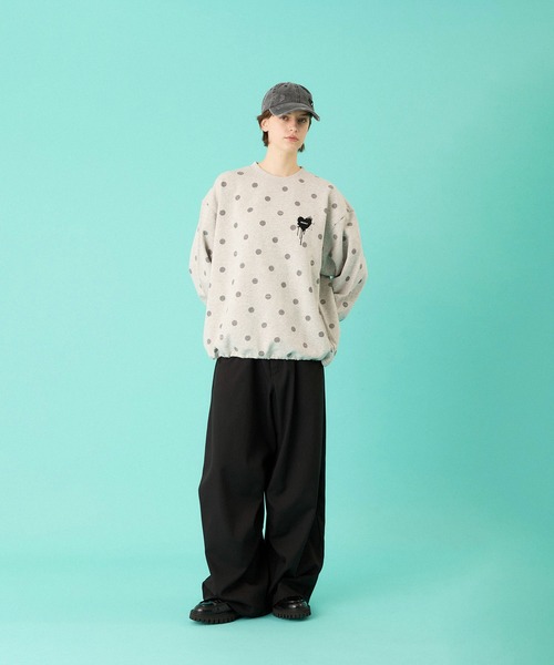 ONCILY(オンシェリー)の「DOT PATTERN HEART LOGO DRAW CODE SWEAT / ドットハートロゴドローコードスウェット(スウェット・メンズ・ブラック/杢グレー・LARGE/MEDIUM/SMALL)」の8枚目の写真