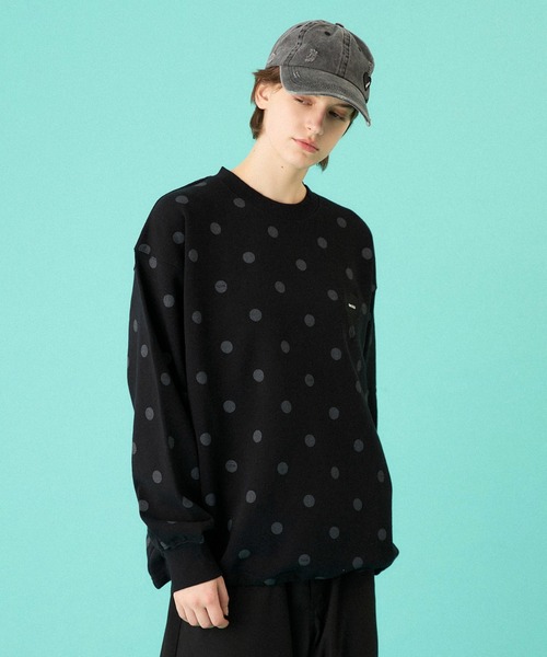 ONCILY(オンシェリー)の「DOT PATTERN HEART LOGO DRAW CODE SWEAT / ドットハートロゴドローコードスウェット(スウェット・メンズ・ブラック/杢グレー・LARGE/MEDIUM/SMALL)」の13枚目の写真