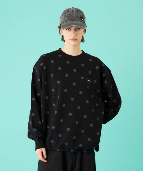 ONCILY(オンシェリー)の「DOT PATTERN HEART LOGO DRAW CODE SWEAT / ドットハートロゴドローコードスウェット(スウェット・メンズ・ブラック/杢グレー・LARGE/MEDIUM/SMALL)」の12枚目の写真