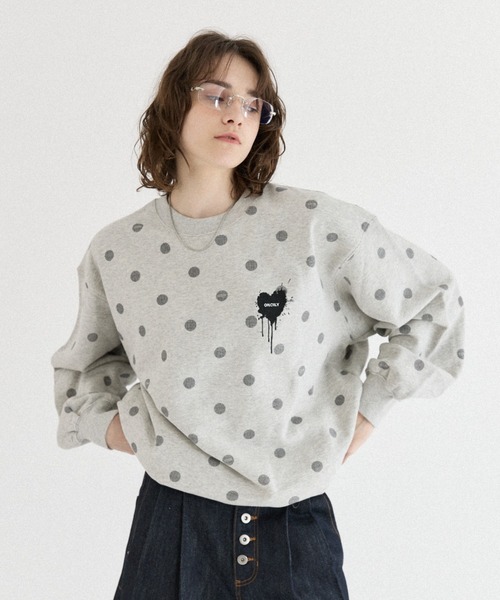 ONCILY(オンシェリー)の「DOT PATTERN HEART LOGO DRAW CODE SWEAT / ドットハートロゴドローコードスウェット(スウェット・メンズ・ブラック/杢グレー・LARGE/MEDIUM/SMALL)」の21枚目の写真