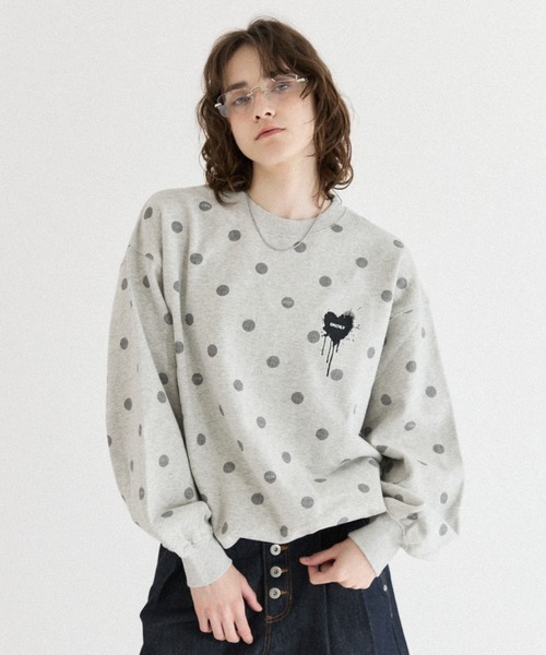 ONCILY(オンシェリー)の「DOT PATTERN HEART LOGO DRAW CODE SWEAT / ドットハートロゴドローコードスウェット(スウェット・メンズ・ブラック/杢グレー・LARGE/MEDIUM/SMALL)」の20枚目の写真