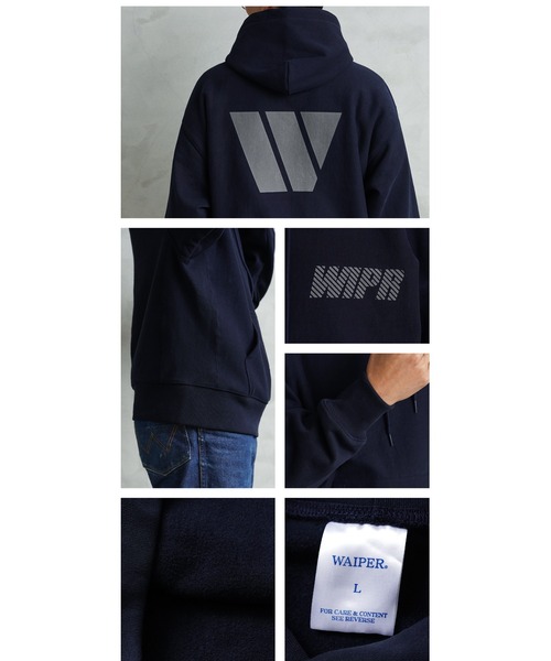 WAIPER.inc(ワイパーインク)の「WAIPER.inc REFLECTIVE LOGO プルオーバーパーカー【WP1175】(パーカー・メンズ・ネイビー/ブラック・XL/L/M/XXL/S)」の21枚目の写真