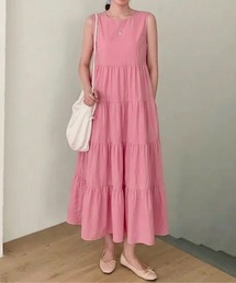 【26年春夏新作】3 色展開ノースリーブ ティアードワンピース レディース 夏 ロング丈