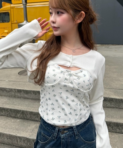 RAY CASSIN（レイカズン）の「【花柄 / ボーダー】ボレロレイヤードキャミセット（Tシャツ/カットソー・レディース・グレー系その他2/グレー系その他3/ホワイト系その他2/ブルー系その他3・FREE）」の6枚目の写真