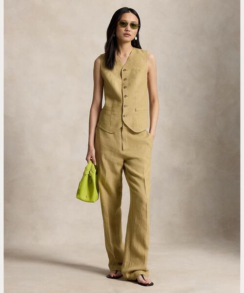 POLO RALPH LAUREN（ポロ ラルフ ローレン）の「ボタンド デラヴェ リネン ベスト（ベスト・レディース・ブラウン系5・00/8/6/4/0/2）」の2枚目の写真