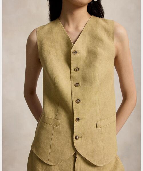 POLO RALPH LAUREN（ポロ ラルフ ローレン）の「ボタンド デラヴェ リネン ベスト（ベスト・レディース・ブラウン系5・00/8/6/4/0/2）」の7枚目の写真