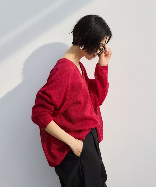 BARNYARDSTORM（バンヤードストーム）の「BARNYARDSTORM / 2WAYライトペーパーニット【WEB限定カラー】（ニット/セーター・レディース・ブラック/オフホワイト/ベージュ/レッド/ライトブルー・FREE）」の7枚目の写真