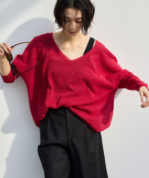 BARNYARDSTORM（バンヤードストーム）の「BARNYARDSTORM / 2WAYライトペーパーニット【WEB限定カラー】（ニット/セーター・レディース・ブラック/オフホワイト/ベージュ/レッド/ライトブルー・FREE）」の6枚目の写真