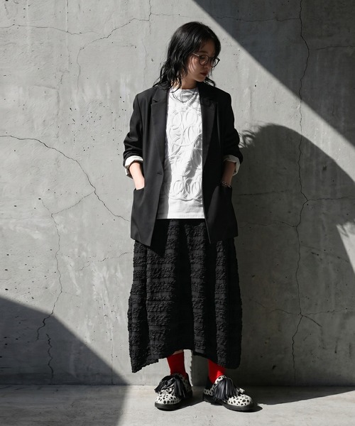 antiqua（アンティカ）の「立体刺繍 テープデザイン Tシャツ（Tシャツ/カットソー・レディース・ホワイト/ブラック・ONESIZE）」の7枚目の写真