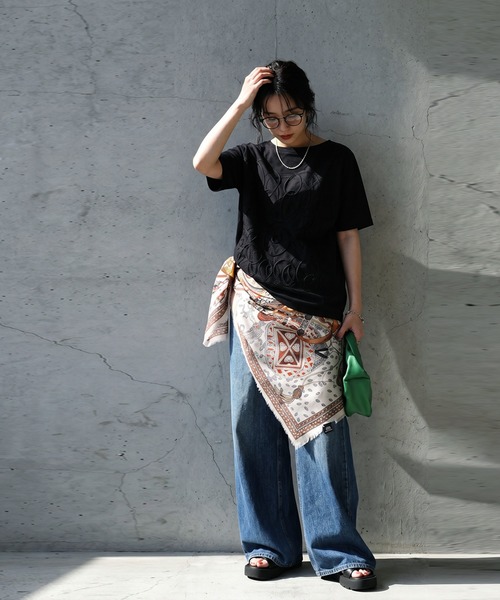 antiqua（アンティカ）の「立体刺繍 テープデザイン Tシャツ（Tシャツ/カットソー・レディース・ホワイト/ブラック・ONESIZE）」の10枚目の写真