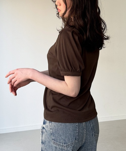 junoah（ジュノア）の「ドロストデザインリブトップス（Tシャツ/カットソー・レディース・ダークブラウン/グレー/ブラック・SMALL/MEDIUM/LARGE）」の6枚目の写真