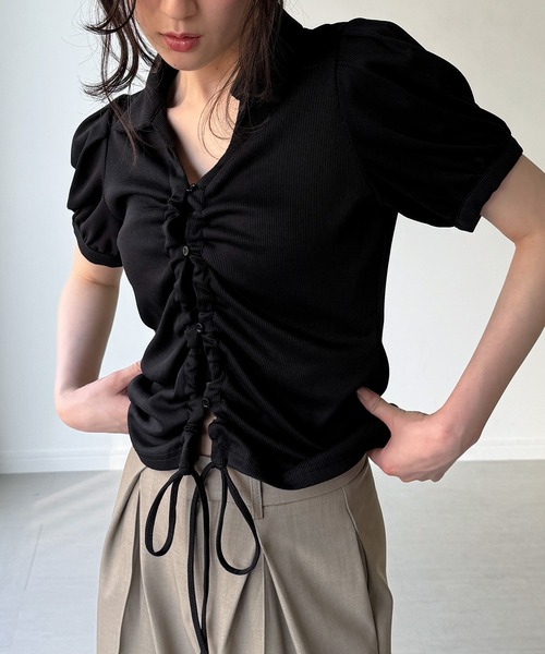 junoah（ジュノア）の「ドロストデザインリブトップス（Tシャツ/カットソー・レディース・ダークブラウン/グレー/ブラック・SMALL/MEDIUM/LARGE）」の8枚目の写真