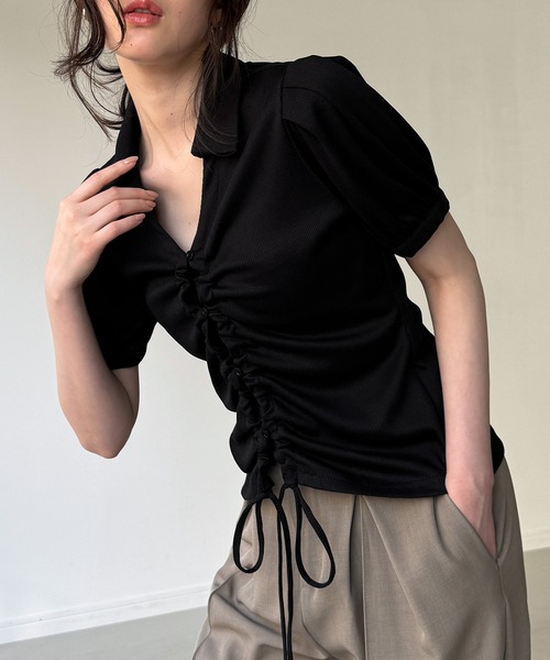 junoah（ジュノア）の「ドロストデザインリブトップス（Tシャツ/カットソー・レディース・ダークブラウン/グレー/ブラック・SMALL/MEDIUM/LARGE）」の9枚目の写真
