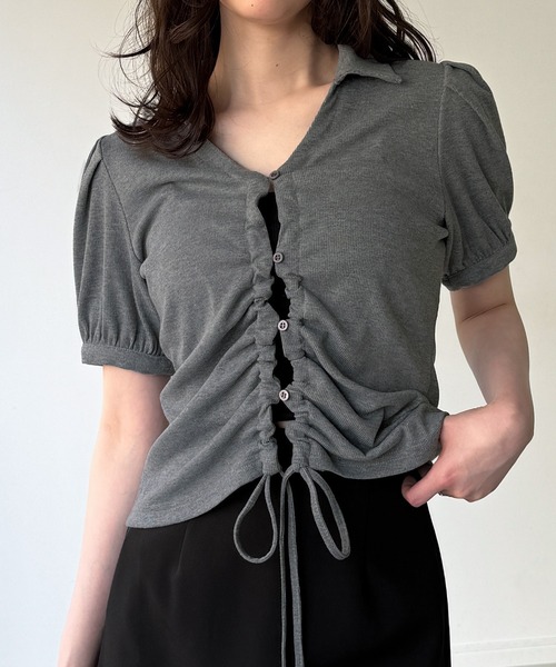 junoah（ジュノア）の「ドロストデザインリブトップス（Tシャツ/カットソー・レディース・ダークブラウン/グレー/ブラック・SMALL/MEDIUM/LARGE）」の13枚目の写真