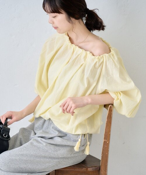 CIAOPANIC TYPY(チャオパニックティピー)の「【india】2WAY裾紐ギャザードビーブラウス(シャツ/ブラウス・レディース・ホワイト/レッド/ブラック/イエロー・ONE SIZE)」の4枚目の写真