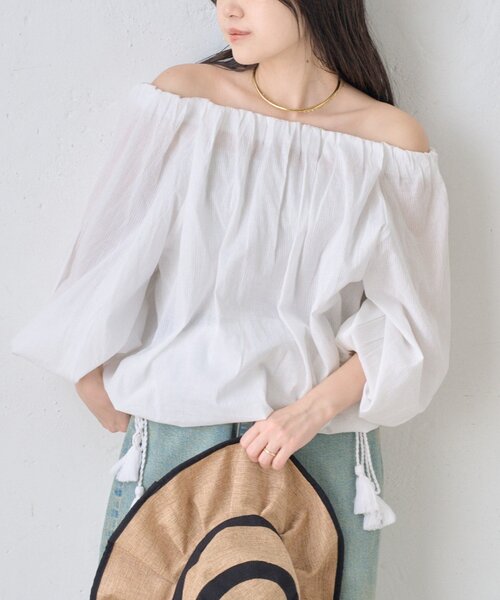 CIAOPANIC TYPY(チャオパニックティピー)の「【india】2WAY裾紐ギャザードビーブラウス(シャツ/ブラウス・レディース・ホワイト/レッド/ブラック/イエロー・ONE SIZE)」の6枚目の写真