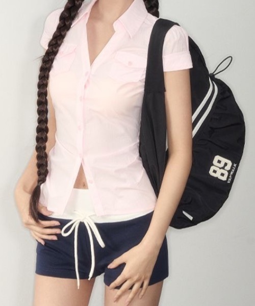 Teem Store(チームストア)の「Vネックウエストギャザースリムフィットシャツ チェック柄 無地(シャツ/ブラウス・レディース・ピンク/ブルー・M/S)」の12枚目の写真