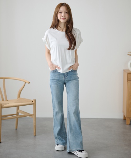 DAYRA（デイラ）の「ハイウエスト セミワイド ストレート デニム パンツ（デニムパンツ・レディース・ブルー・S/XL/L/M）」の2枚目の写真