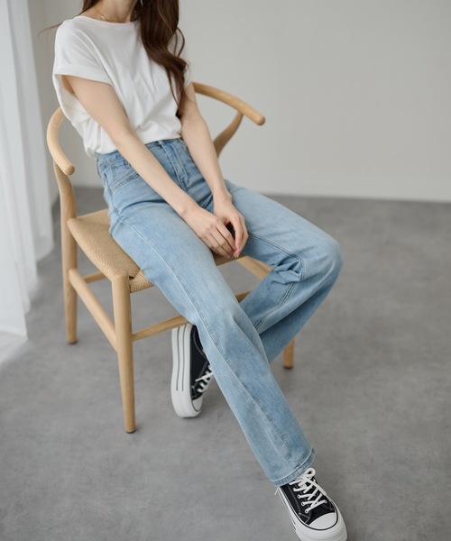 DAYRA（デイラ）の「ハイウエスト セミワイド ストレート デニム パンツ（デニムパンツ・レディース・ブルー・S/XL/L/M）」の9枚目の写真