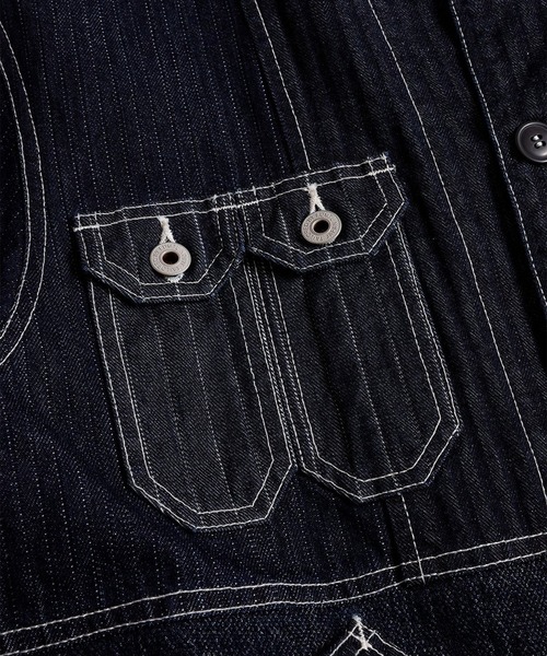 FDMTL（ファンダメンタル）の「【FDMTL】PACHWORK COVERALL JACKET RINSE（デニムジャケット・メンズ・インディゴブルー・5/4/3）」の2枚目の写真