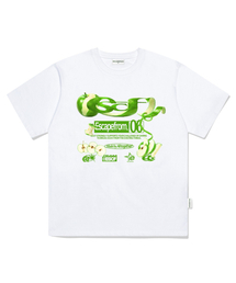 グリーンアップル ESCF ロゴ コラージュプリント オーバーサイズ 半袖Tシャツ ホワイト