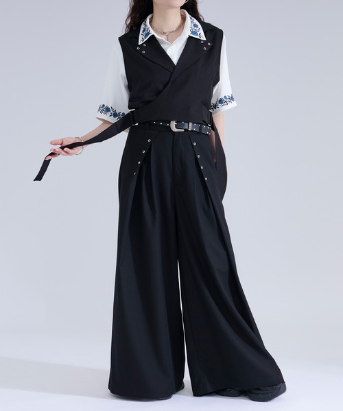 Ellno Loset(エルノロゼット)の「【新色追加】ハトメツキハカマタックワイドパンツ/SETUP対応(その他パンツ・メンズ・ブラック・X-SMALL/SMALL/LARGE/MEDIUM)」の6枚目の写真