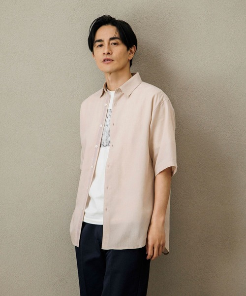 TAKA-Q（タカキュー）の「シャツ メンズ 半袖 リネン混 レギュラーカラー ややゆったり ルーズフィット （シャツ/ブラウス・メンズ・ベージュ/グレー系その他2・MEDIUM/X-LARGE/LARGE）」の2枚目の写真