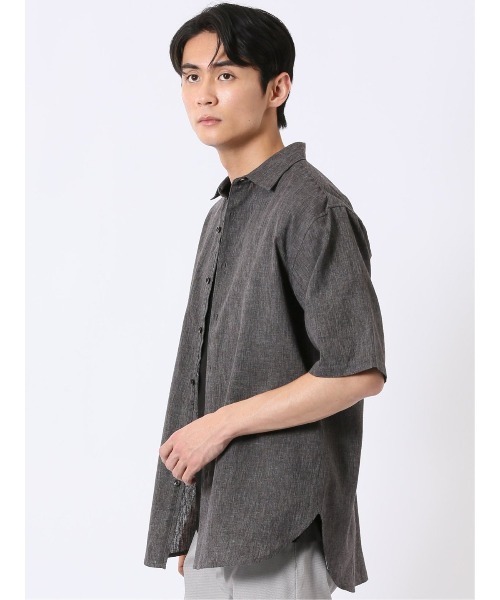TAKA-Q（タカキュー）の「シャツ メンズ 半袖 リネン混 レギュラーカラー ややゆったり ルーズフィット （シャツ/ブラウス・メンズ・ベージュ/グレー系その他2・MEDIUM/X-LARGE/LARGE）」の4枚目の写真