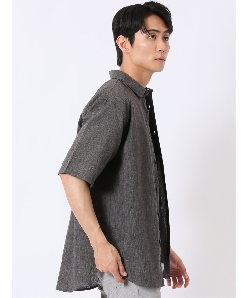 TAKA-Q（タカキュー）の「シャツ メンズ 半袖 リネン混 レギュラーカラー ややゆったり ルーズフィット （シャツ/ブラウス・メンズ・ベージュ/グレー系その他2・MEDIUM/X-LARGE/LARGE）」の6枚目の写真