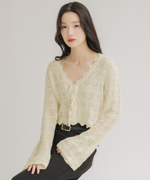 NEUNA(ヌナ)の「【スタイルアップが叶う!】フレアクロシェカバーアップカーディガン(カーディガン/ボレロ・レディース・ブラック/アイボリー・FREE)」の20枚目の写真
