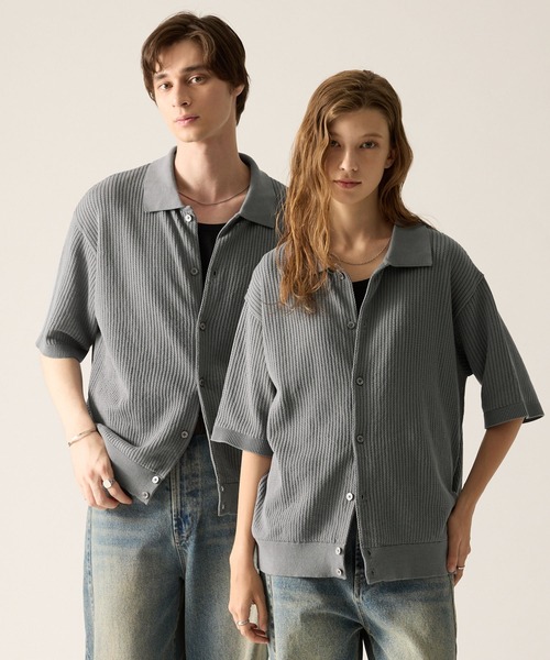 CLEL】Basic Short Sleeve Mesh Knit Shirt / ベーシック 半袖メッシュ