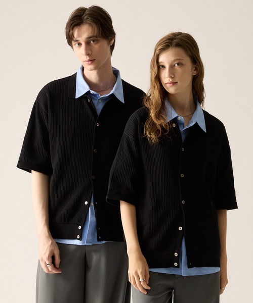 CLEL（クレイル）の「【CLEL】Short Sleeve Mesh Knit Shirt / 半袖メッシュニットシャツ（シャツ/ブラウス・メンズ・グレー/レッド/ブラック・L/XS/M/S）」の8枚目の写真