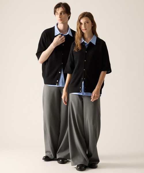 CLEL（クレイル）の「【CLEL】Short Sleeve Mesh Knit Shirt / 半袖メッシュニットシャツ（シャツ/ブラウス・メンズ・グレー/レッド/ブラック・L/XS/M/S）」の10枚目の写真