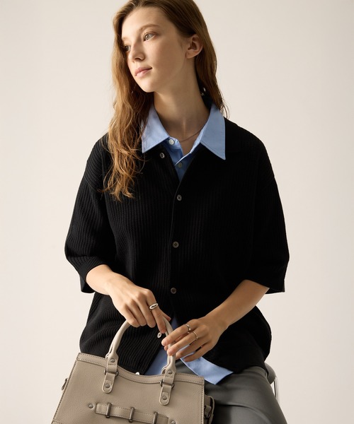 CLEL（クレイル）の「【CLEL】Short Sleeve Mesh Knit Shirt / 半袖メッシュニットシャツ（シャツ/ブラウス・メンズ・グレー/レッド/ブラック・L/XS/M/S）」の22枚目の写真
