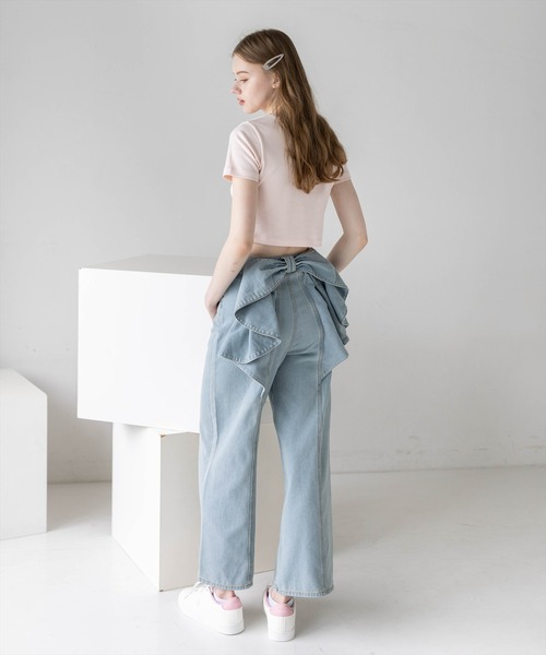 clear（クリア）の「バックリボンワイドデニムパンツ［ガーリー／骨格ナチュラル／カジュアル］（デニムパンツ・レディース・ブルー/ライトブルー・M/PS/S）」の10枚目の写真
