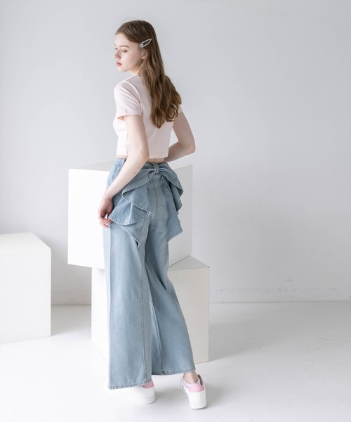 clear（クリア）の「バックリボンワイドデニムパンツ［ガーリー／骨格ナチュラル／カジュアル］（デニムパンツ・レディース・ブルー/ライトブルー・M/PS/S）」の11枚目の写真