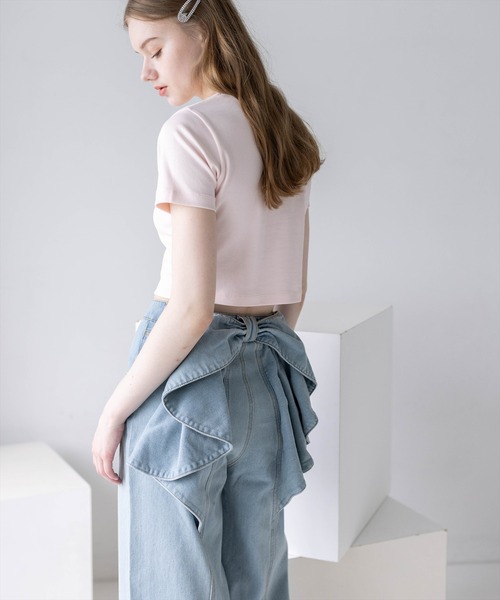 clear（クリア）の「バックリボンワイドデニムパンツ［ガーリー／骨格ナチュラル／カジュアル］（デニムパンツ・レディース・ブルー/ライトブルー・M/PS/S）」の3枚目の写真