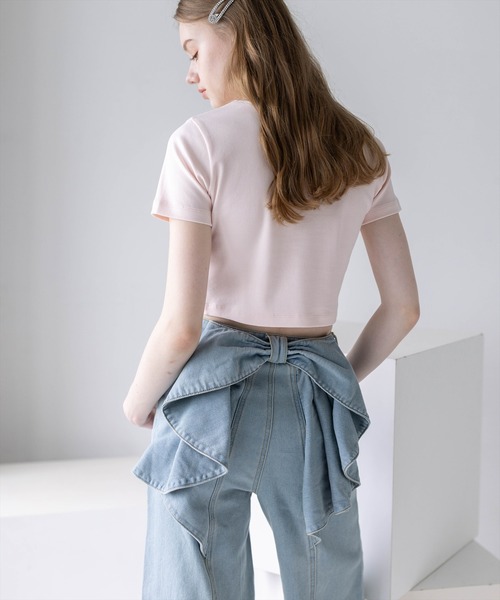 clear（クリア）の「バックリボンワイドデニムパンツ［ガーリー／骨格ナチュラル／カジュアル］（デニムパンツ・レディース・ブルー/ライトブルー・M/PS/S）」の4枚目の写真