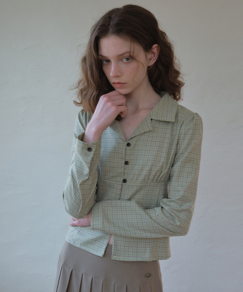 OURNOSTALGIA（アワー ノスタルジア）の「Vintage Check Long Sleeve Shirt_Dusty green(O26SH02)（シャツ/ブラウス・レディース・オリーブ・SMALL/MEDIUM）」の4枚目の写真