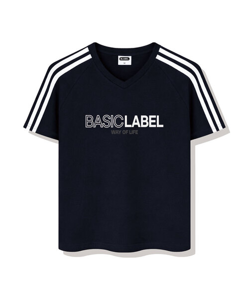 BASIC LABEL（ベーシックラベル）の「Onlyway Track V-neck Short-sleeved T-shirt 4 Color [BLSV_1502]（Tシャツ/カットソー・レディース・ネイビー/アイボリー/ピンク/ブラック・X-LARGE/LARGE/MEDIUM/SMALL）」の3枚目の写真