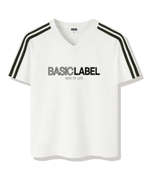 BASIC LABEL（ベーシックラベル）の「Onlyway Track V-neck Short-sleeved T-shirt 4 Color [BLSV_1502]（Tシャツ/カットソー・レディース・ネイビー/アイボリー/ピンク/ブラック・X-LARGE/LARGE/MEDIUM/SMALL）」の12枚目の写真