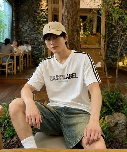 BASIC LABEL（ベーシックラベル）の「Onlyway Track V-neck Short-sleeved T-shirt 4 Color [BLSV_1502]（Tシャツ/カットソー・レディース・ネイビー/アイボリー/ピンク/ブラック・X-LARGE/LARGE/MEDIUM/SMALL）」の8枚目の写真