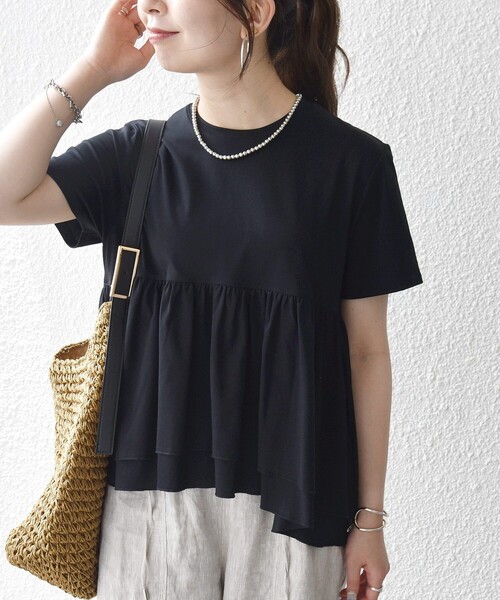 SHIPS any:〈洗濯機可能〉ジャージー ダブルヘム ペプラム TEE（T