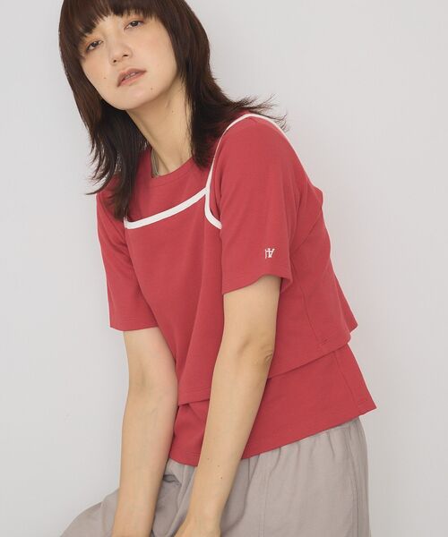 AMERICAN HOLIC(アメリカンホリック)の「【2点セット】配色キャミ+Tシャツ(Tシャツ/カットソー・レディース・ネイビー/ブラウン/レッド・M/L)」の5枚目の写真