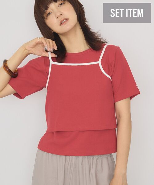 AMERICAN HOLIC(アメリカンホリック)の「【2点セット】配色キャミ+Tシャツ(Tシャツ/カットソー・レディース・ネイビー/ブラウン/レッド・M/L)」の3枚目の写真